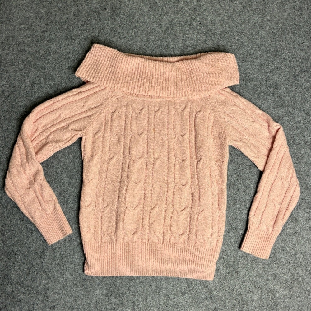 Dylan Ryan NYC Womens Pink Off the Shoulder Cable Knit Sweater Small Long Sleeve